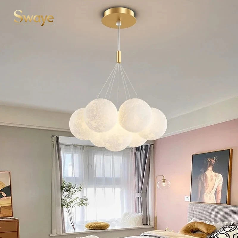 Cream Ball Cluster Chandelier — Modern Orb Pendant Ceiling Light