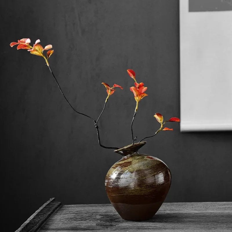 Japanese Black Terracotta Vase — Abstract Stoneware-Look Vessel