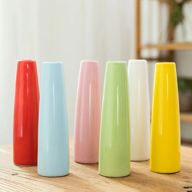 Slim Colorful Ceramic Vase — Desktop Hydroponic Flower Vessel