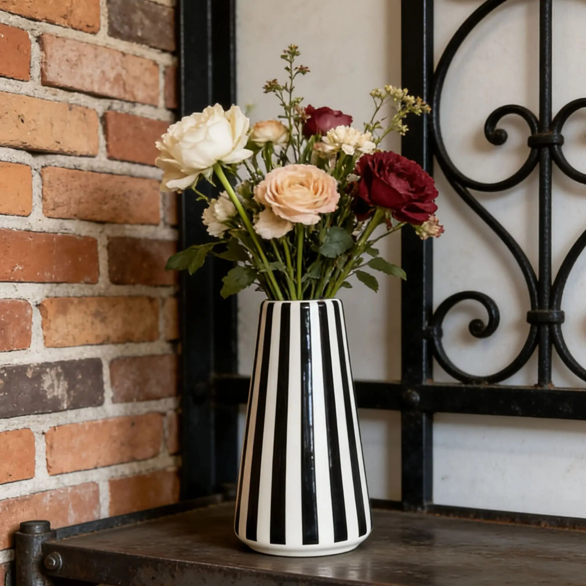 Black & White Checkered Ceramic Vase — Minimalist Statement Piece