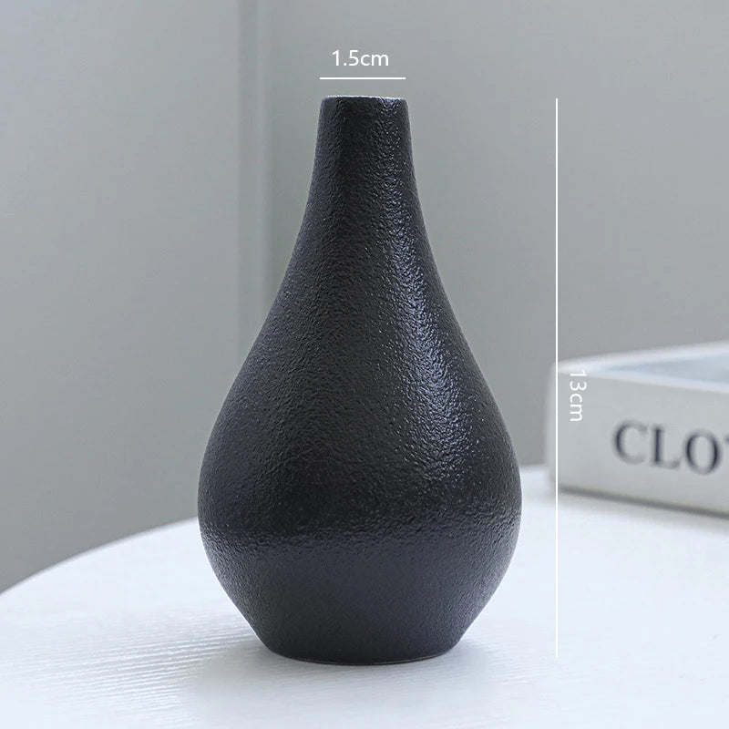 Matte Black Ceramic Vase Set (5-Piece) — Modern Minimalist Centerpieces