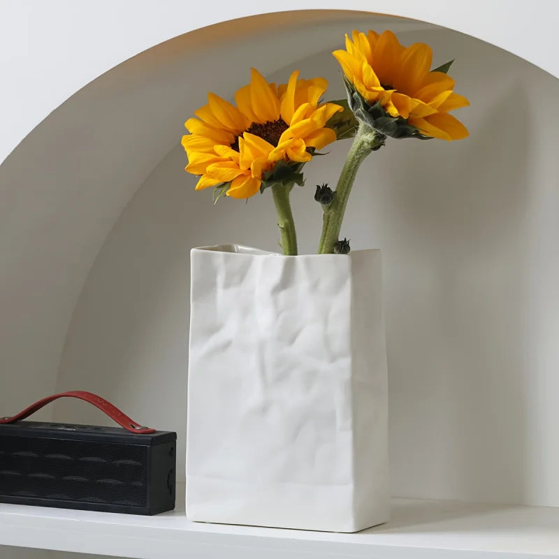 Pleated Paper-Bag Ceramic Vase — Scandinavian Bohemian Decor