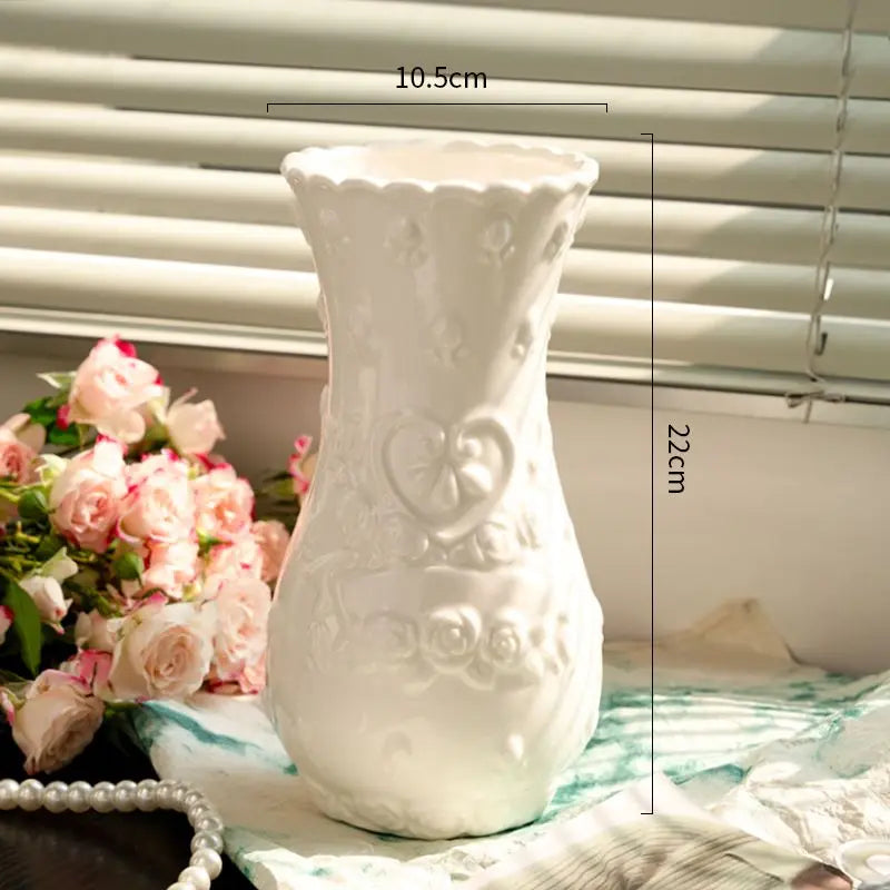 European Relief Rose Ceramic-Look Vase — Retro Living Room Ornament