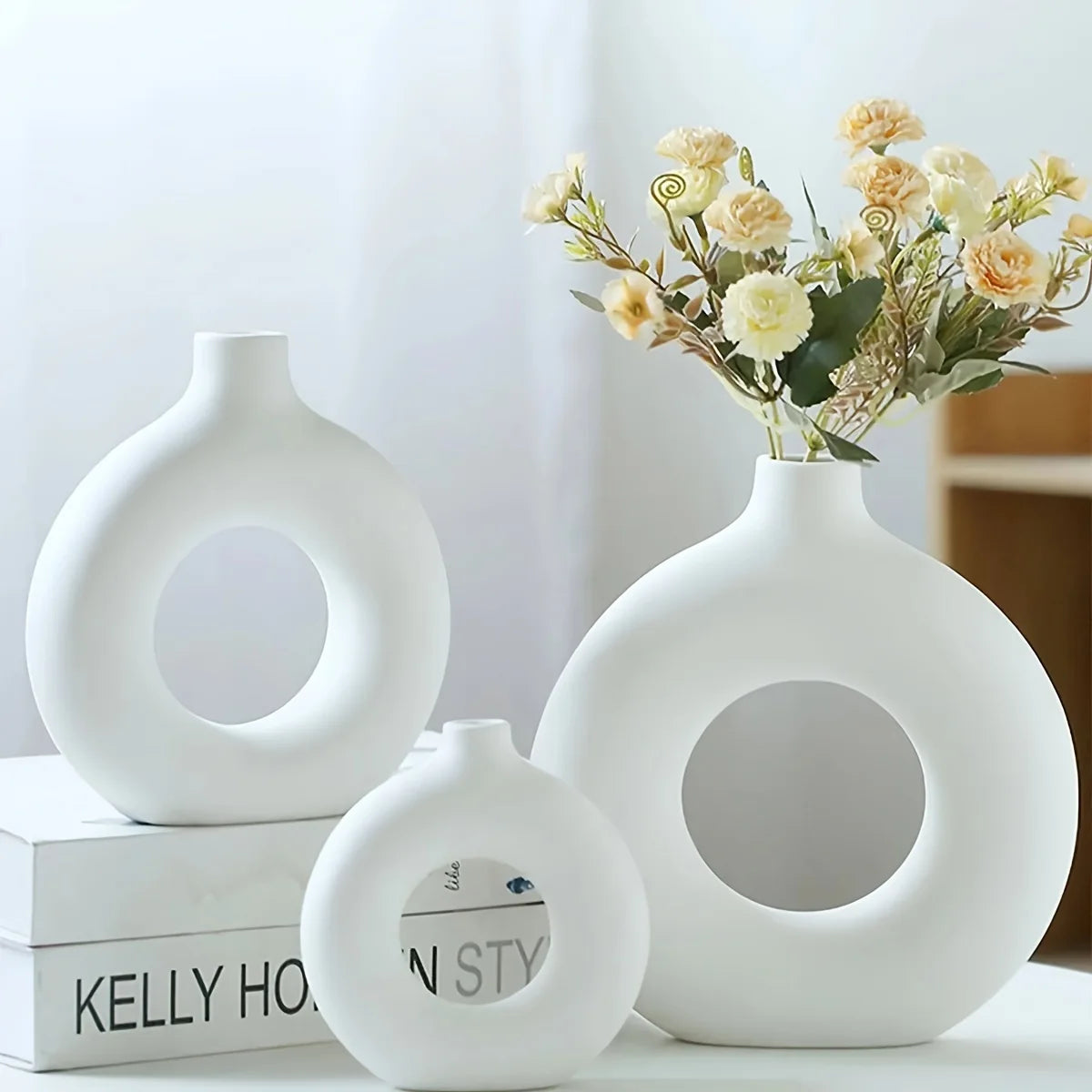 Ceramic Donut Vase — Round Boho Centerpiece for Dried Florals