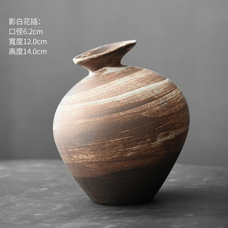 Japanese Black Terracotta Vase — Abstract Stoneware-Look Vessel