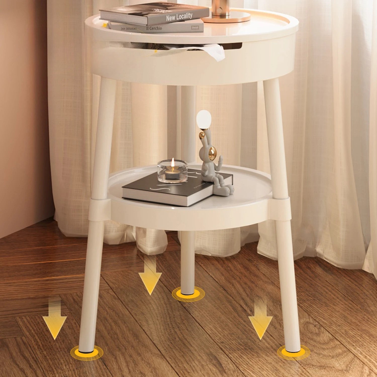 Round Minimalist Mobile Nightstand — Modern Bedroom Side Table