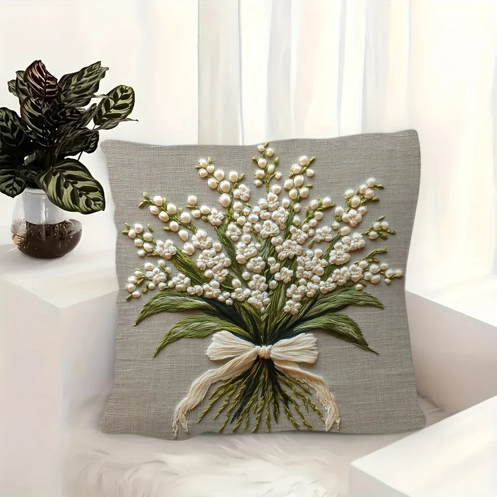 Vintage Lily of the Valley Pillow Cover — Double-Sided Floral Print Cushion