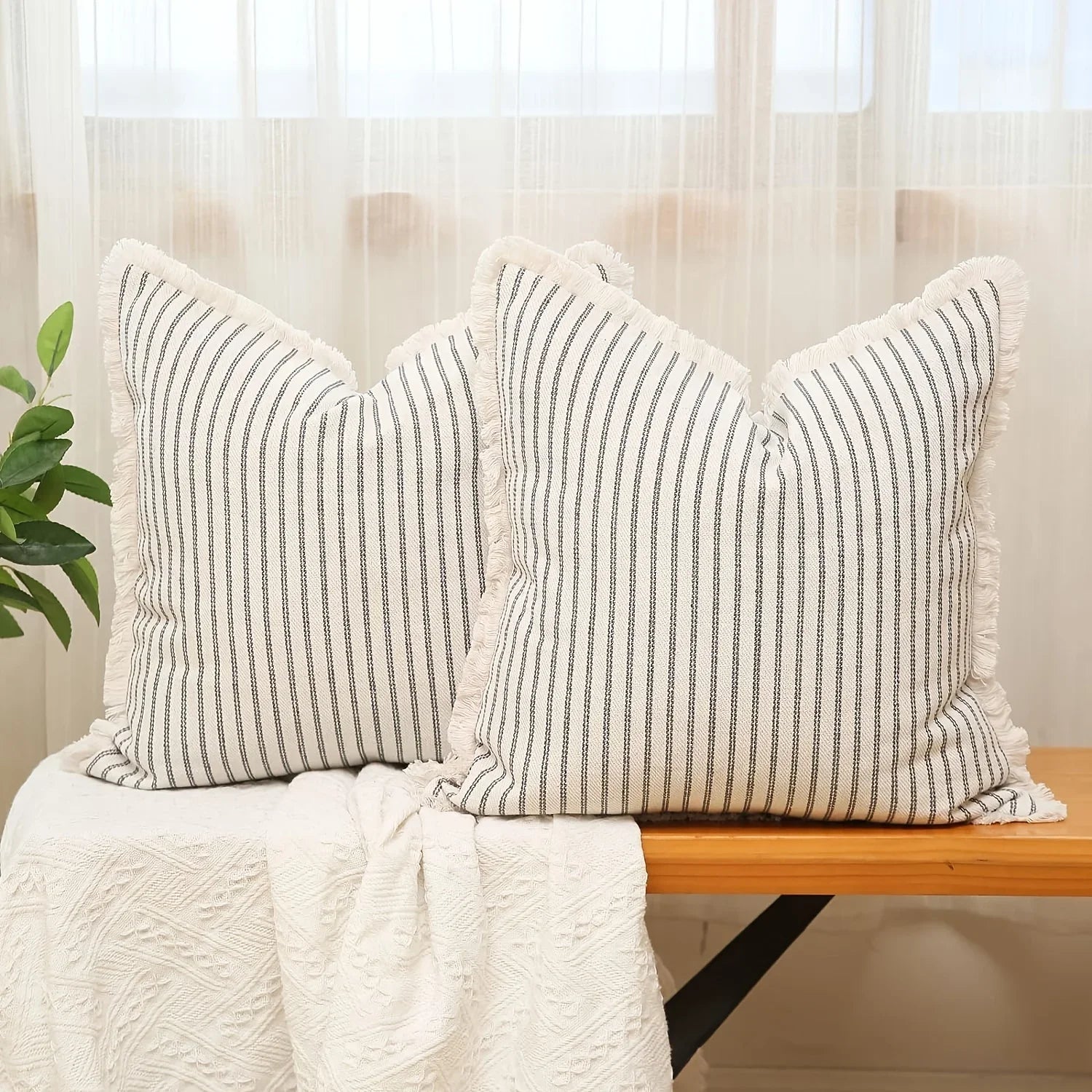 Reversible Striped Throw Pillow Cover — Handwoven Sofa Cushion