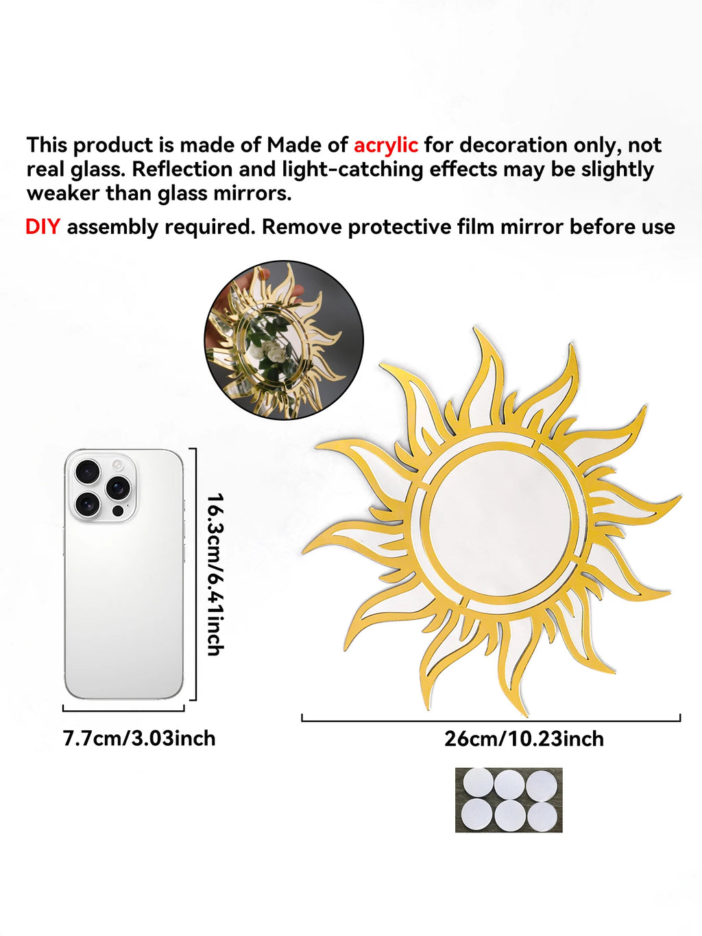 Boho Sunburst Wall Mirror — Gold & Silver Decorative Accent