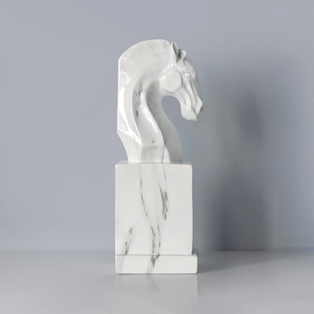 Marble-Look Horse Head Bookend — Sculptural Resin Book Stand