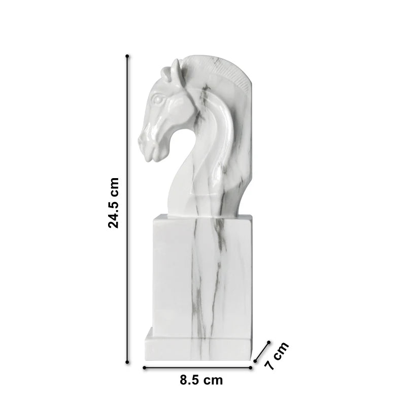 Marble-Look Horse Head Bookend — Sculptural Resin Book Stand