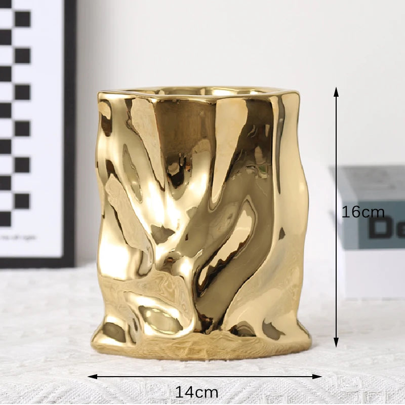 Nordic Irregular Electroplated Ceramic Vase — Modern Sculptural Accent