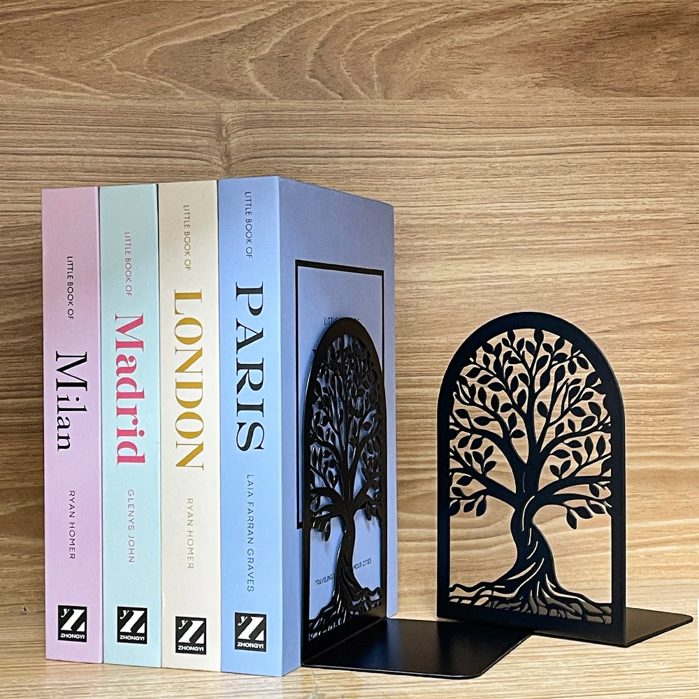 Tree of Life Metal Bookend — Black Sculptural Library Decor