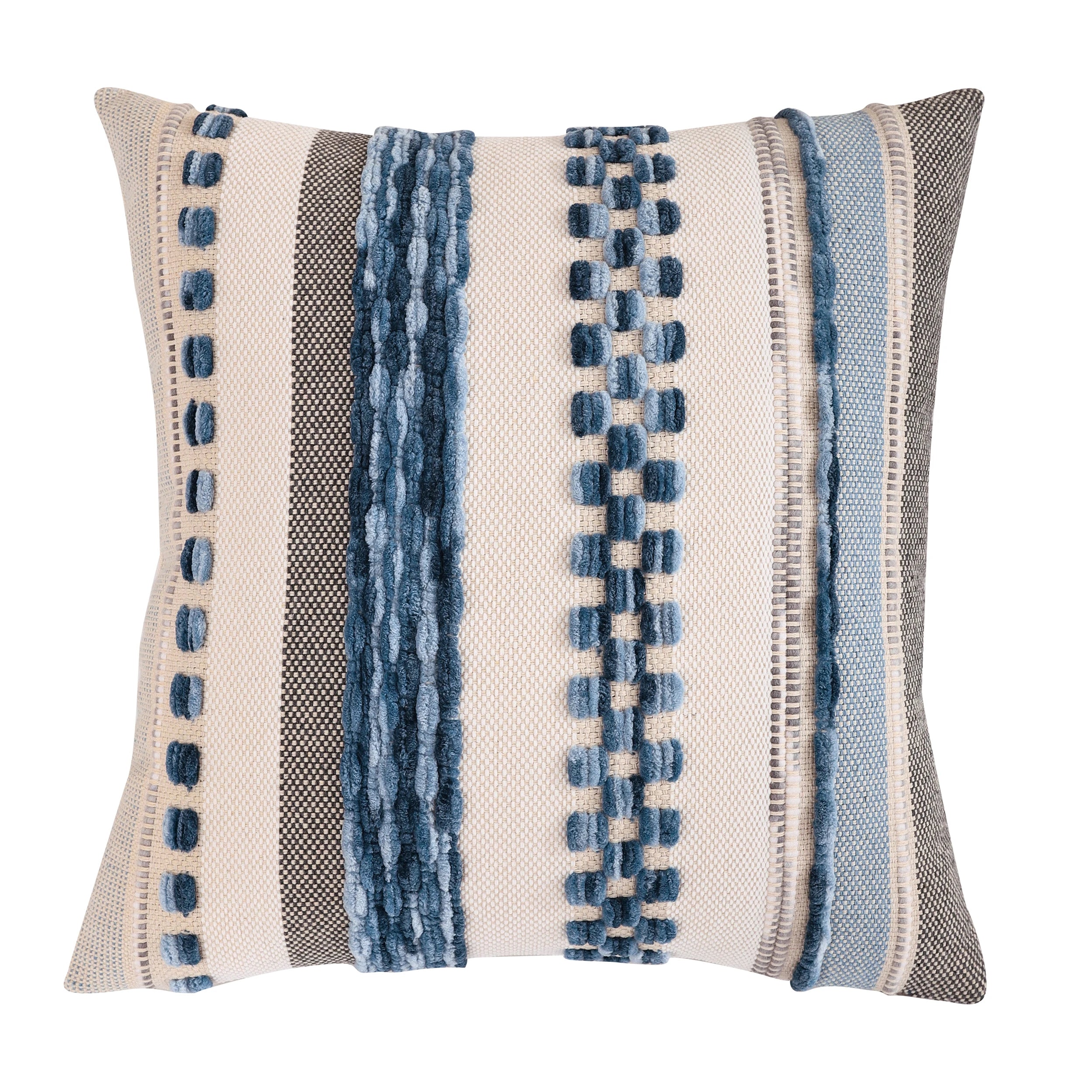 Boho Striped Chenille Pillow Cover — Plush Textured Square Cushion