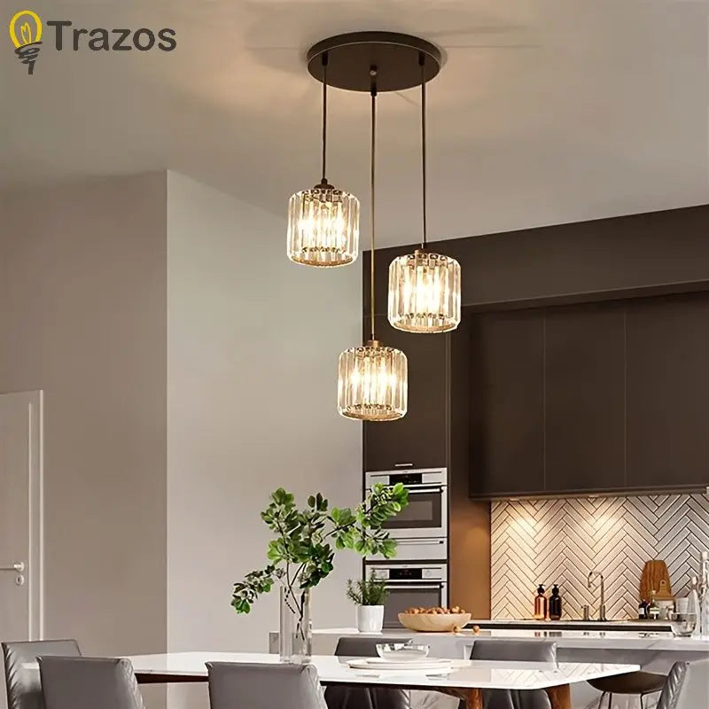 Small Crystal Dining Chandelier — Round Modern Table Light Fixture