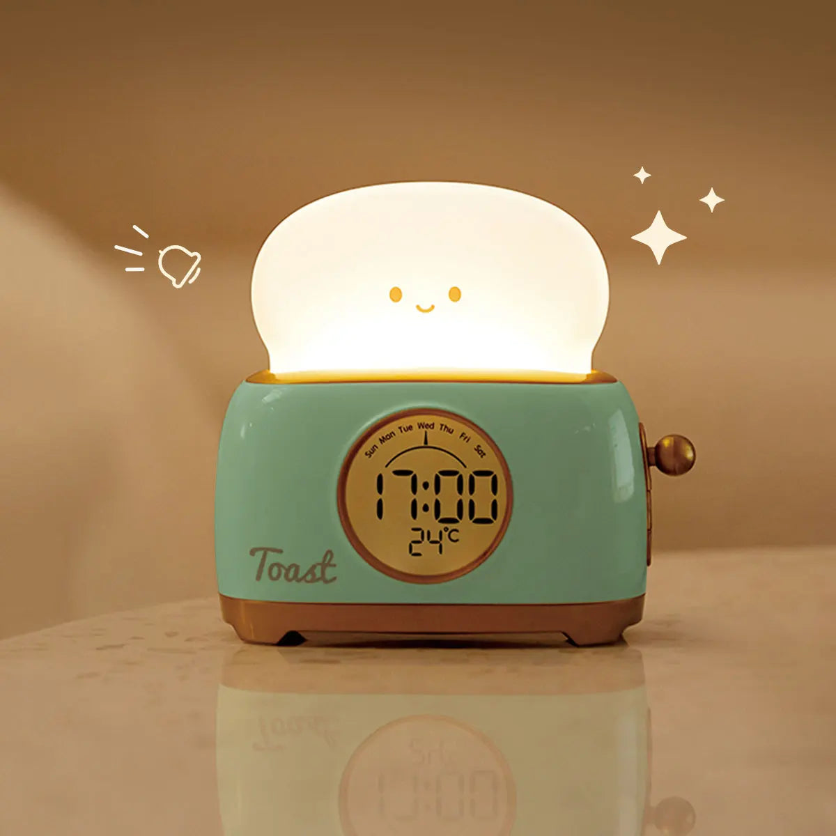 Toaster Alarm Clock Night Light — Dimmable USB Rechargeable Kids Lamp