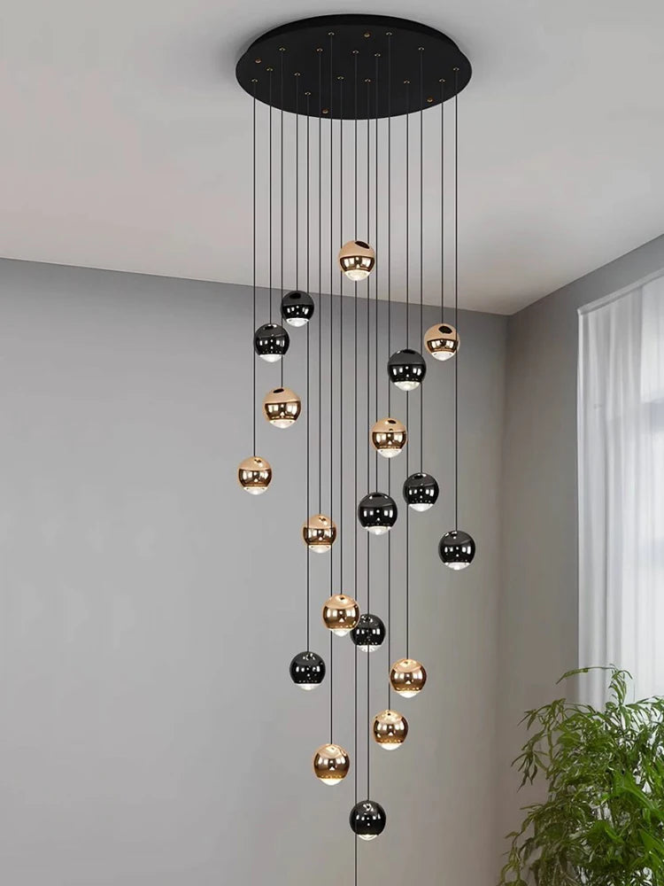 Nordic Circular Staircase Chandelier — Gold & Black Villa Pendant Light