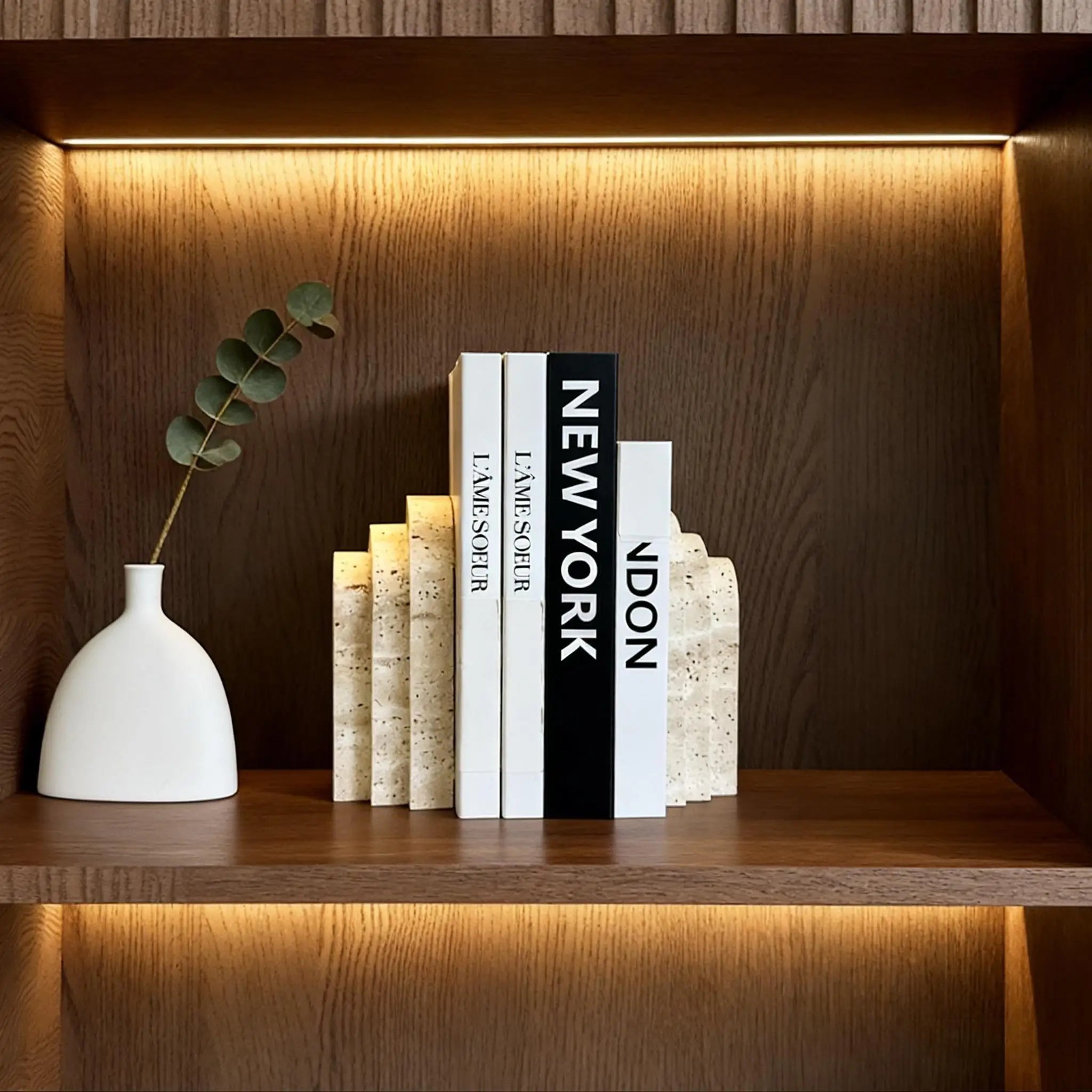 Travertine Natural Marble Bookend — Sculptural Stone Desk Accessory