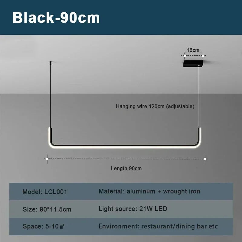 Gold LED Strip Chandelier — Adjustable Height Ceiling Pendant Light