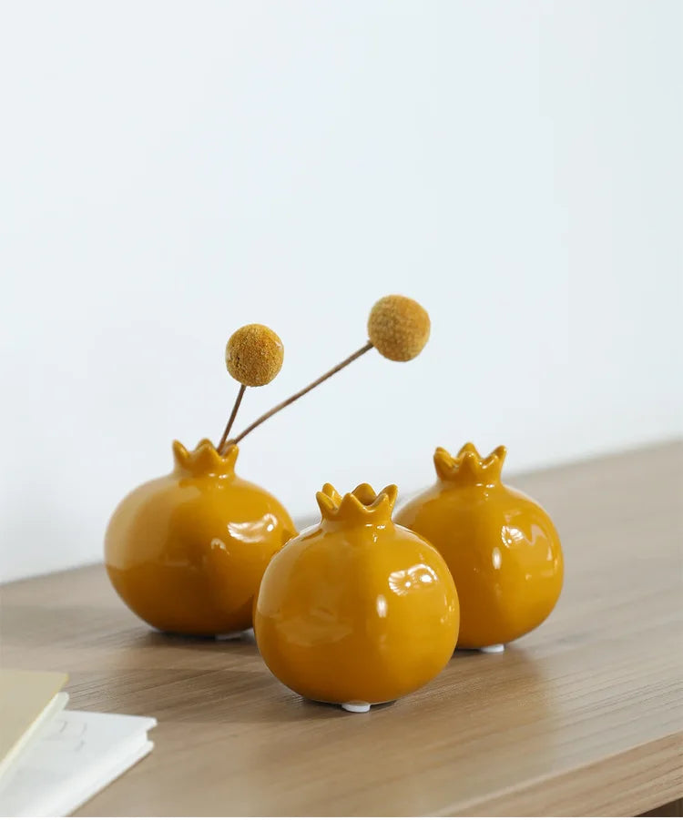 Pomegranate Fruit-Shaped Ceramic Vase — Desktop Hydroponic Flower Pot
