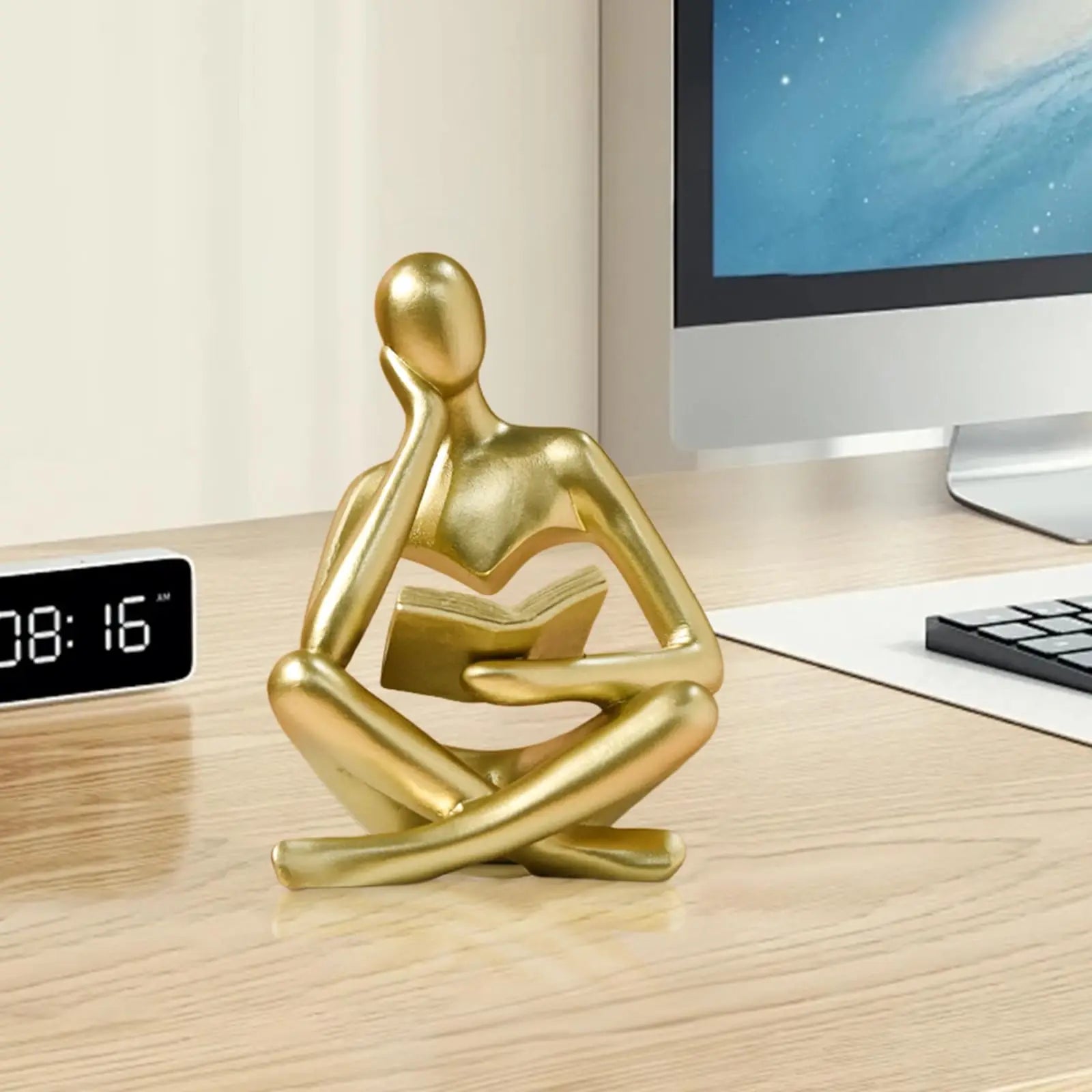 Abstract Thinker Statue — Reading Sculpture Bookshelf Decor
