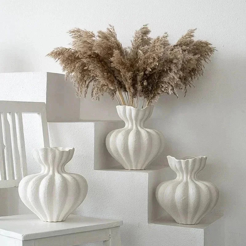 French Minimalist Ceramic Vase — Floral Vessel & Table Centerpiece