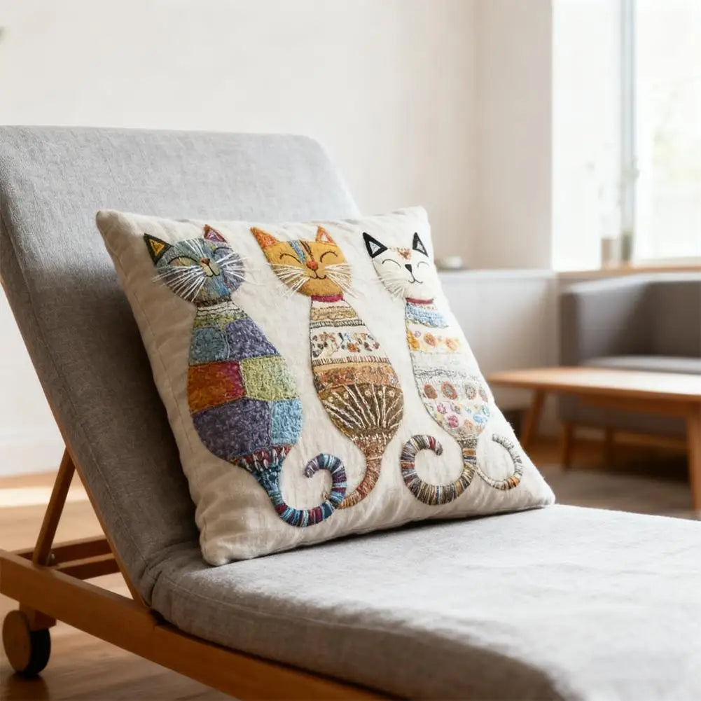 Cat-Patterned Pillow Cover — Playful 2D Print Sofa Cushion