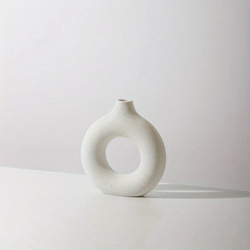 Ceramic Donut Vase — Round Boho Centerpiece for Dried Florals