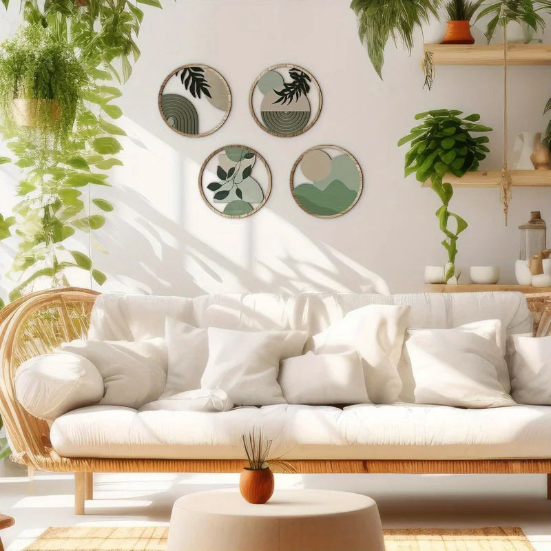 Bohemian Wooden Wall Art Set (4-Piece) — Geometric Nursery & Living Room Decor