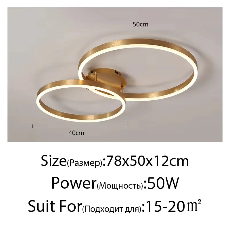 Gold Ring Chandelier — Modern Multi-Circle LED Ceiling Light