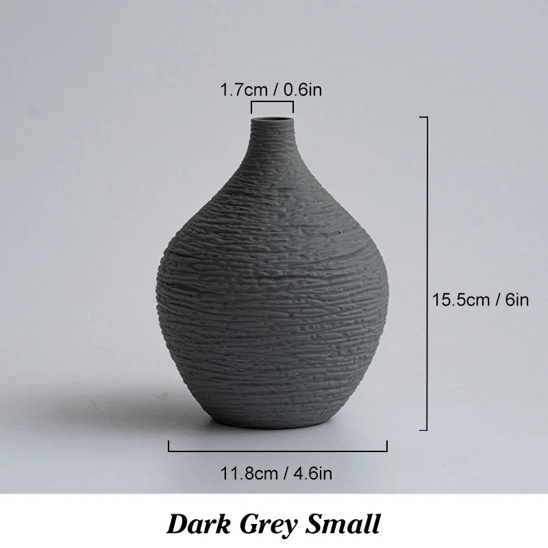 Nordic Narrow-Mouth Ceramic Vase — Luxury Desktop & Living Room Decor