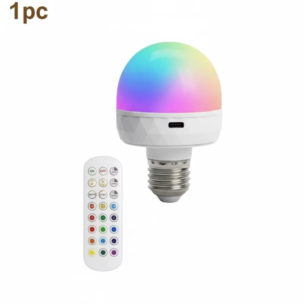 USB Rechargeable RGB LED Bulb — Smart Remote Dimmable Light