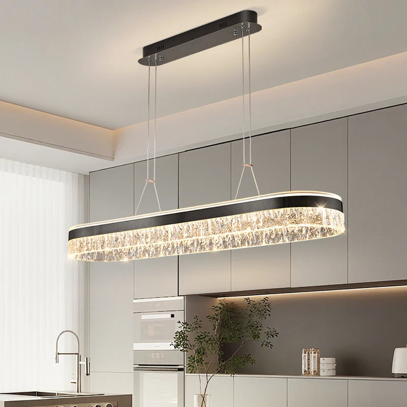 Linear LED Strip Chandelier — Gold & Black Modern Ceiling Light