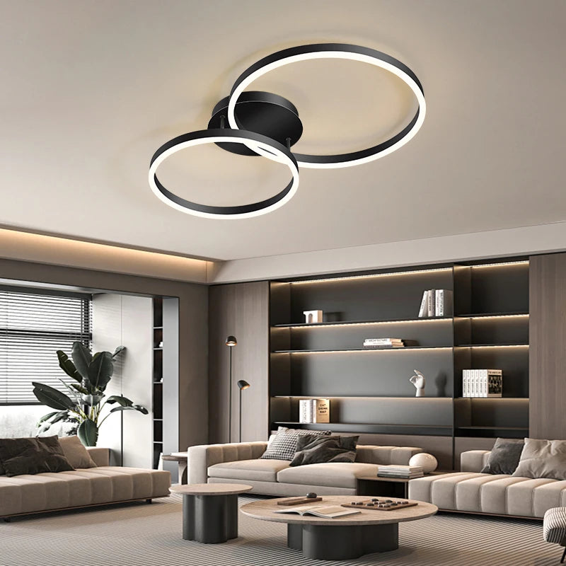 Gold Ring Chandelier — Modern Multi-Circle LED Ceiling Light