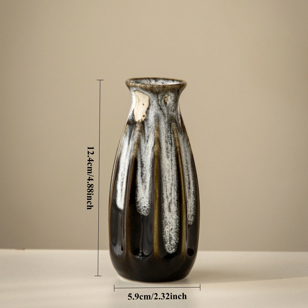 Japanese Kiln-Glazed Ceramic Vase — Handmade Retro Foyer Vessel