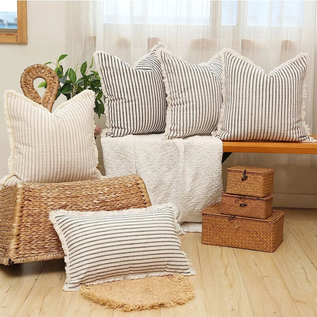 Reversible Striped Throw Pillow Cover — Handwoven Sofa Cushion