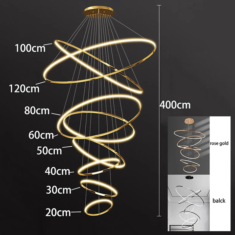 Tiered Ring Villa Chandelier — Grand Staircase Ceiling Light