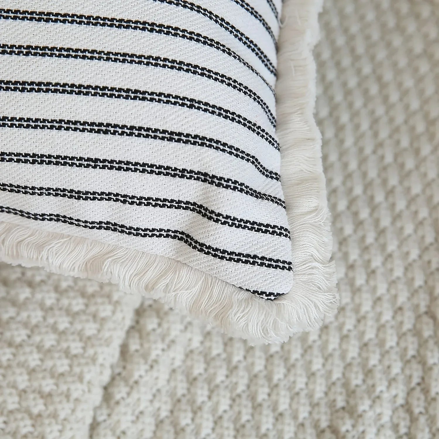 Reversible Striped Throw Pillow Cover — Handwoven Sofa Cushion