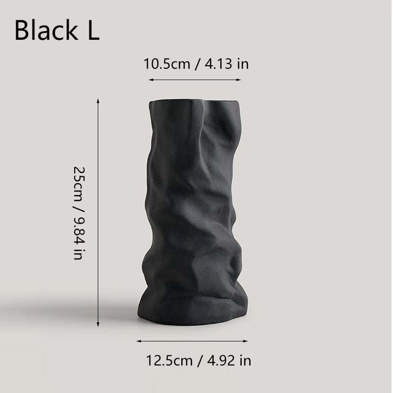 Wrinkled Ceramic Vase — Modern Sculptural Vessel for Living Room & Entryway