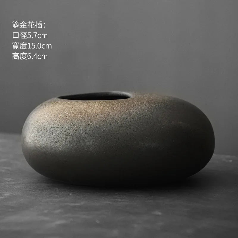 Japanese Black Terracotta Vase — Abstract Stoneware-Look Vessel
