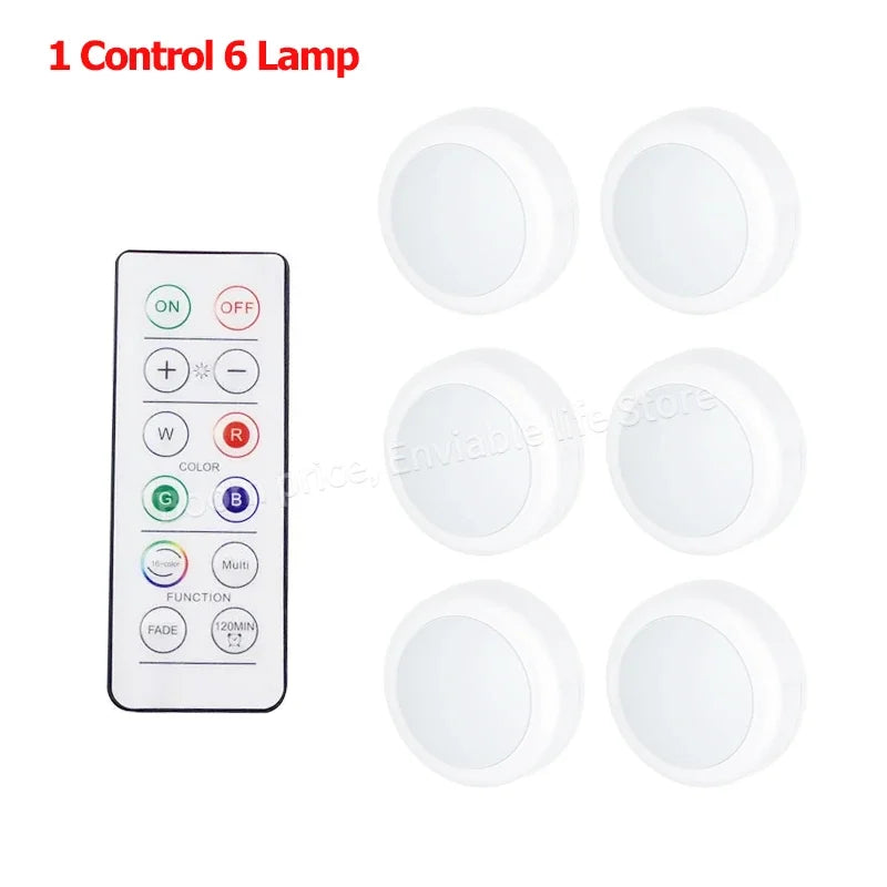 Remote Control Puck Light Kit — Battery-Powered Dimmable Cabinet Lights