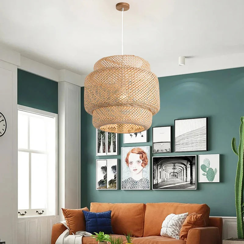 Hand-Woven Bamboo Lantern Pendant Light — Vintage Dining & Bedroom Fixture