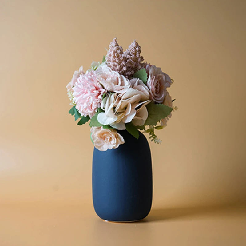Nordic Solid-Color Ceramic Vase — Minimalist Bottleneck Flower Pot