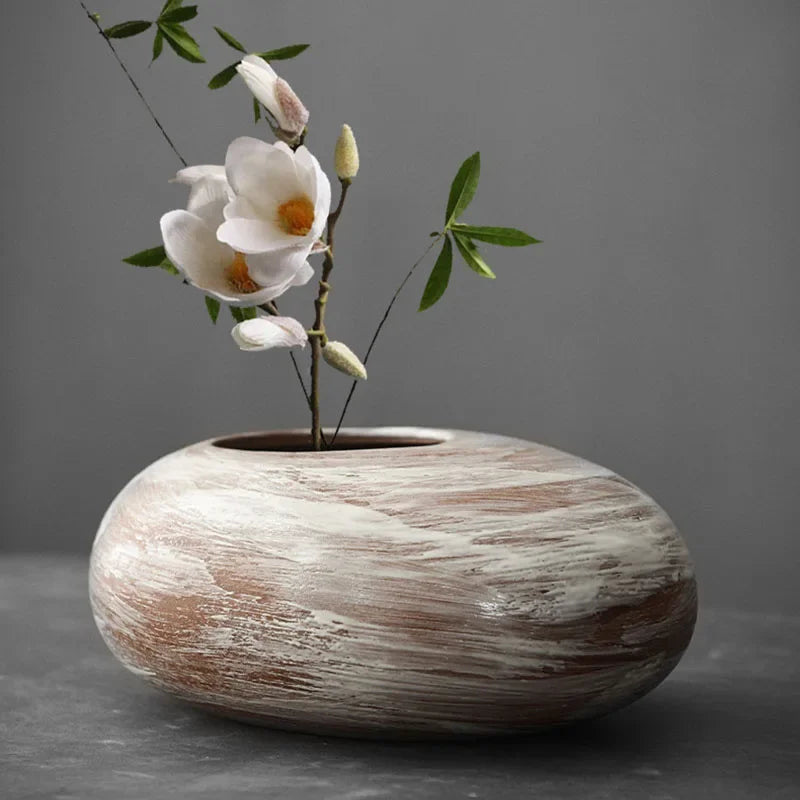 Japanese Black Terracotta Vase — Abstract Stoneware-Look Vessel