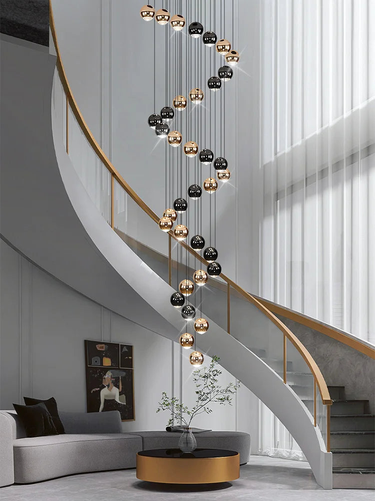Nordic Circular Staircase Chandelier — Gold & Black Villa Pendant Light