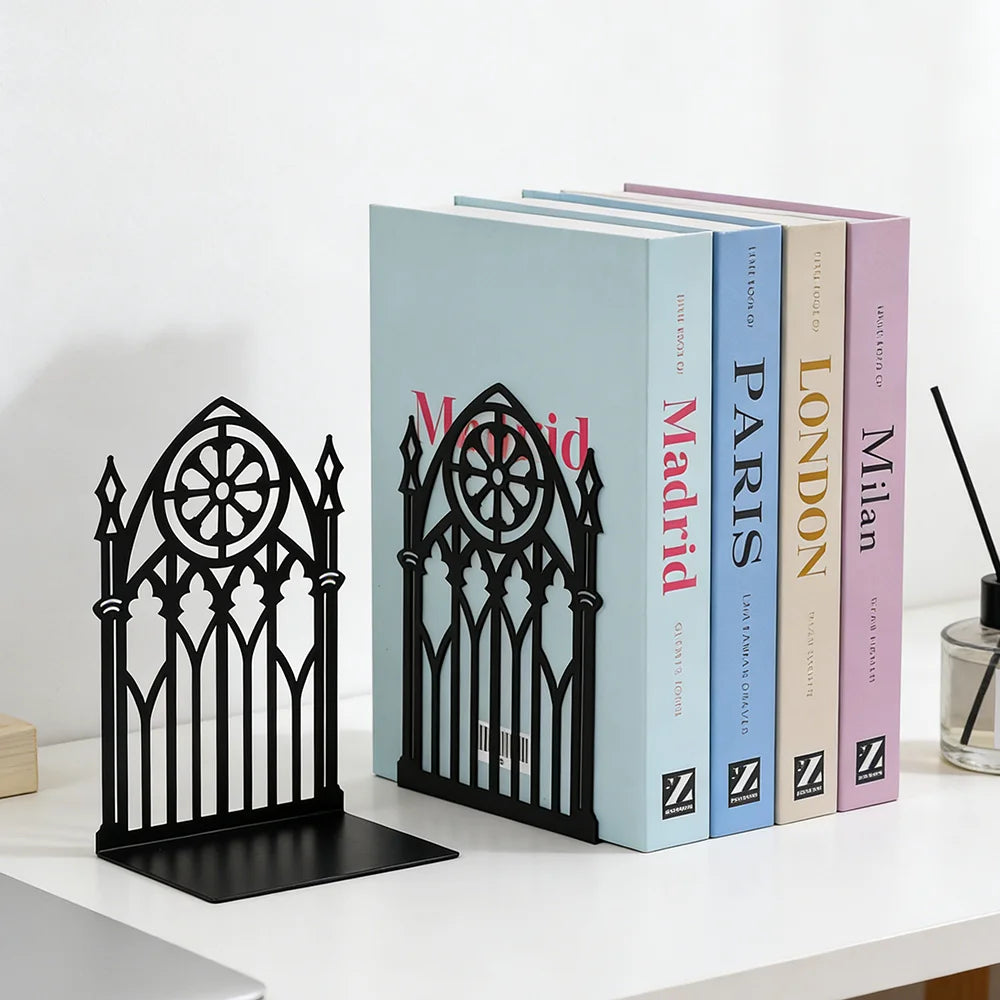 Metal Decorative Bookends — Heavy-Duty Shelf Organizer Set