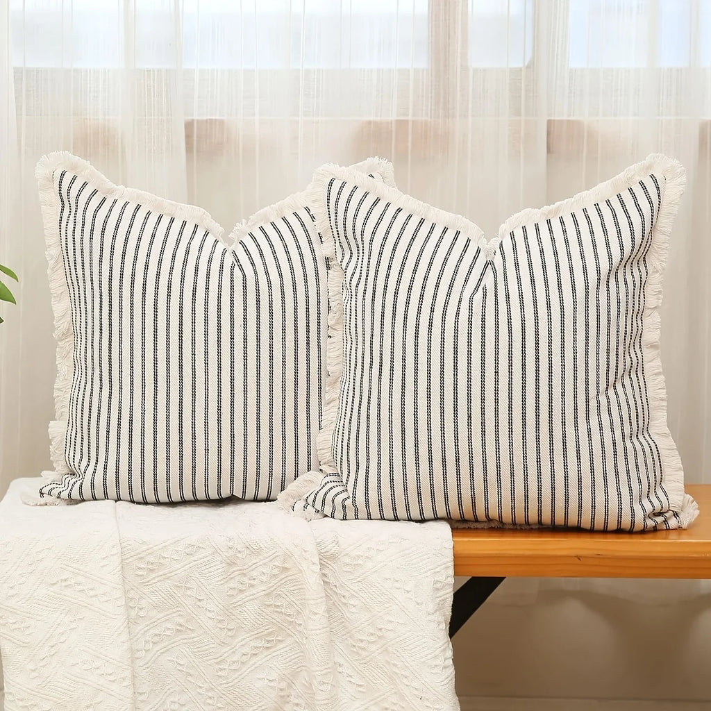 Reversible Striped Throw Pillow Cover — Handwoven Sofa Cushion