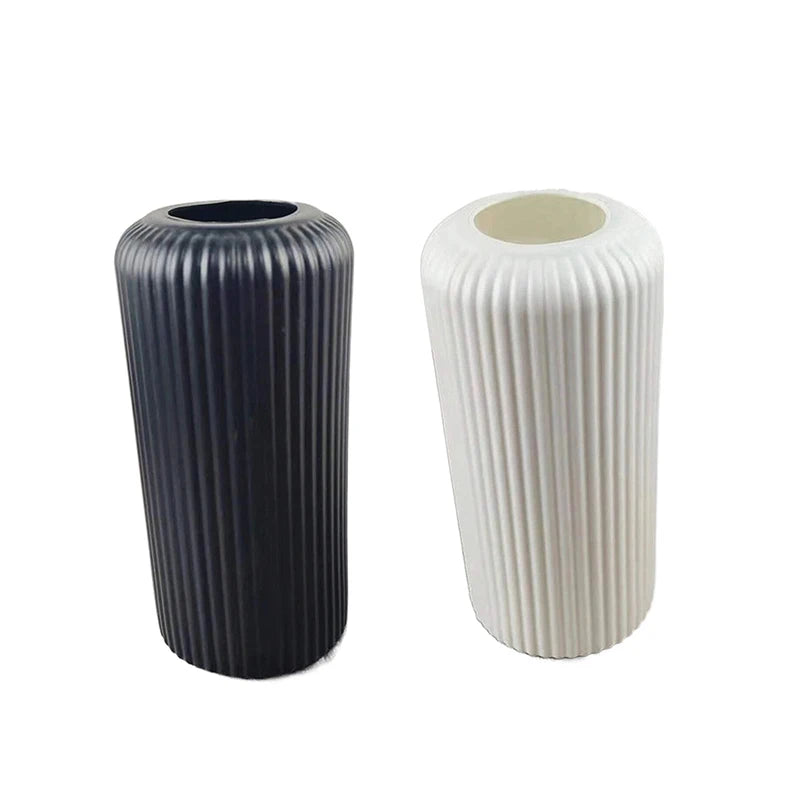 Striped Ceramic-Look Flower Vase — Modern Decorative Vessel