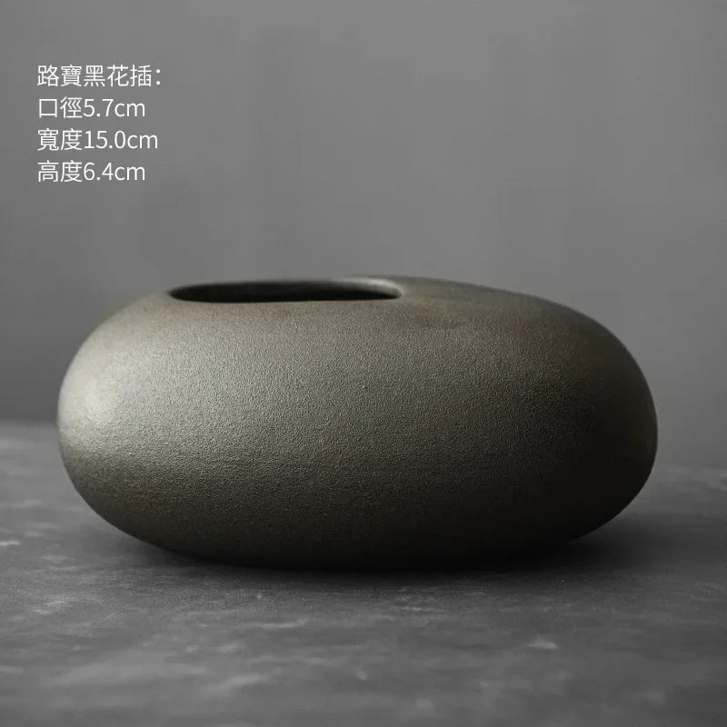 Japanese Black Terracotta Vase — Abstract Stoneware-Look Vessel