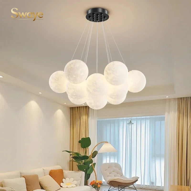 Cream Ball Cluster Chandelier — Modern Orb Pendant Ceiling Light